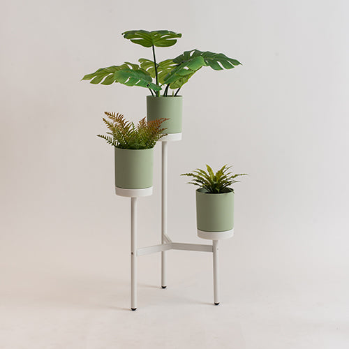 Macetero Mash matcha con pedestal blanco